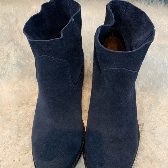 Navy Blue Suede Ankle Booties - Picture 3 of 4